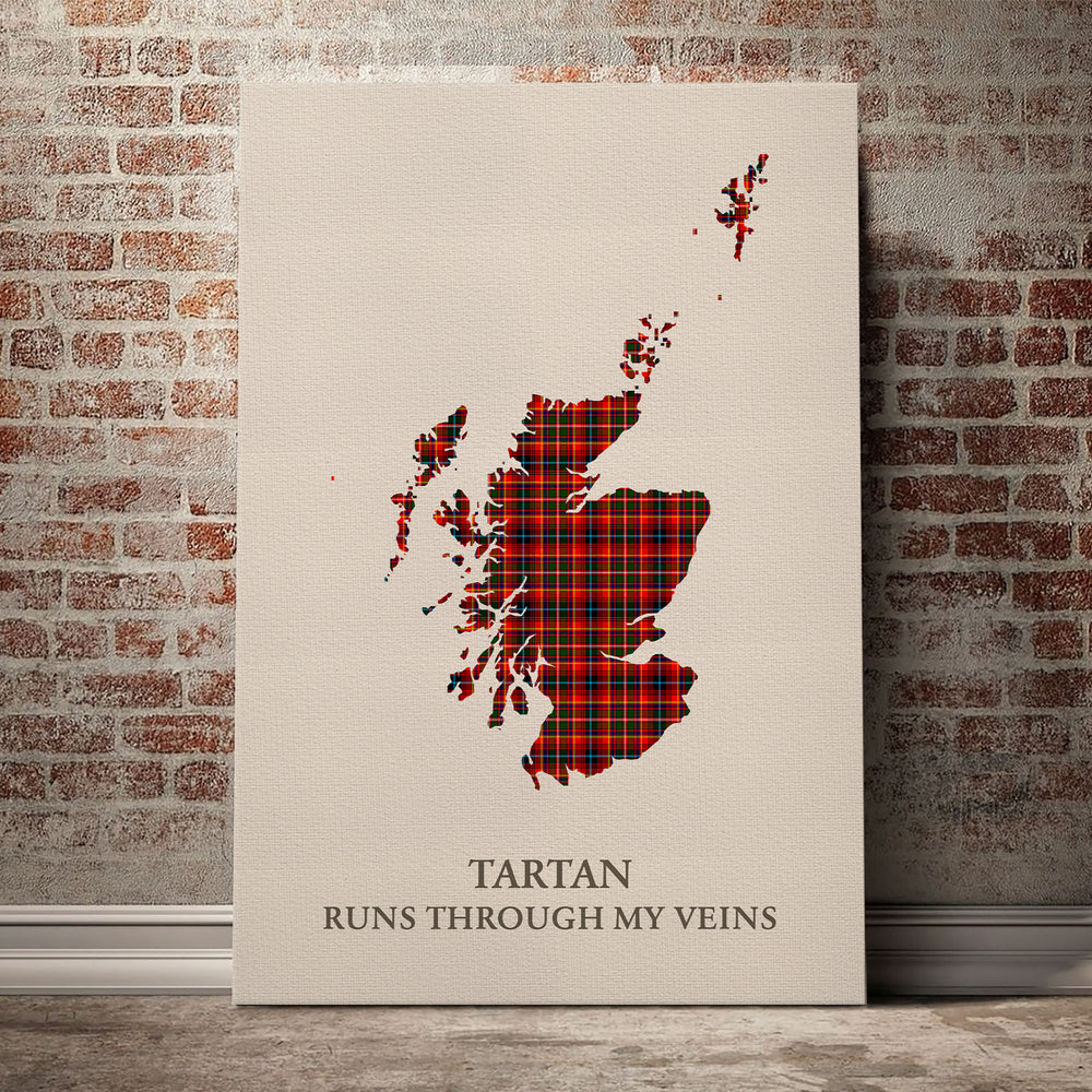 Innes Modern Tartan Scotland Map Canvas – “Tartan Runs Through My Veins” Wall Art