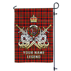 Custom Name Clan Innes Modern Tartan Garden Flag with Clan Crest and the Golden Sword of Courageous Legacy UB47