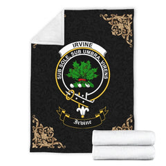 Clan Irvine Crest Tartan Premium Blanket Black NQ20 Clan Irvine Tartan Today