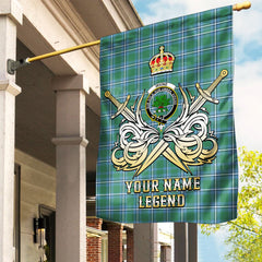 Custom Name Clan Irvine Tartan Garden Flag with Clan Crest and the Golden Sword of Courageous Legacy ZO75