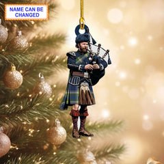 Isle of Man Manx Hunting Modern Tartan Bagpipe Ornament with Custom Name