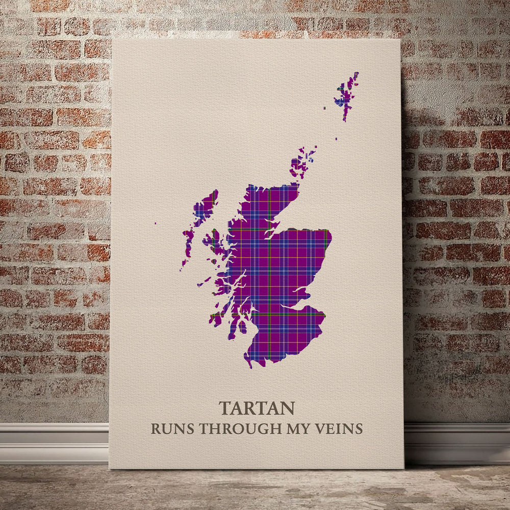 Jackson Tartan Scotland Map Canvas – “Tartan Runs Through My Veins” Wall Art