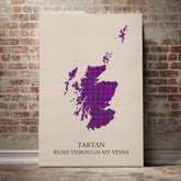Jackson Tartan Scotland Map Canvas – “Tartan Runs Through My Veins” Wall Art