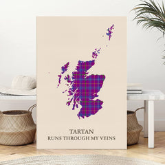 Clan Jackson Tartan Scotland Map Canvas “Tartan Runs Through My Veins” Wall Art CY81