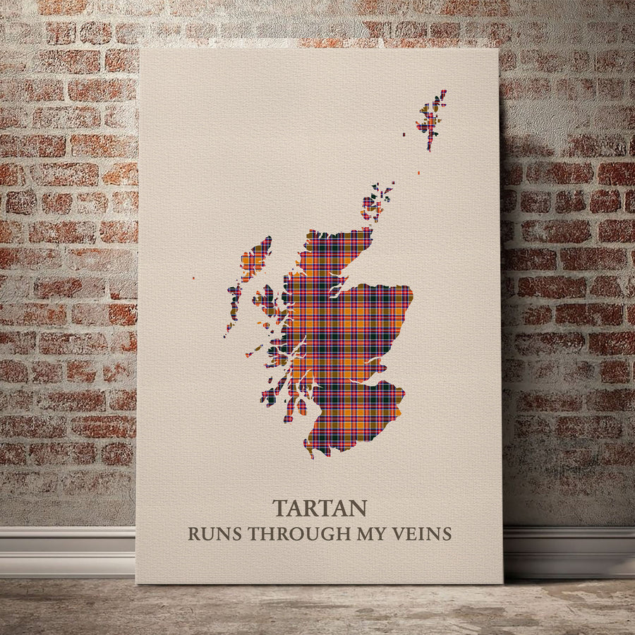 Jacobite Tartan Scotland Map Canvas – “Tartan Runs Through My Veins” Wall Art