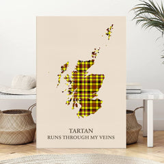 Clan Jardine Tartan Scotland Map Canvas “Tartan Runs Through My Veins” Wall Art YU59