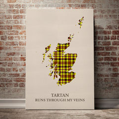 Jardine Tartan Scotland Map Canvas – “Tartan Runs Through My Veins” Wall Art
