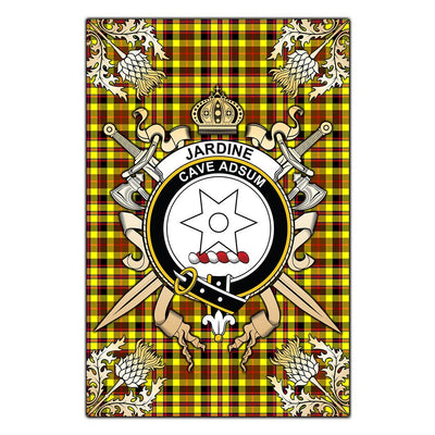 Clan Jardine Tartan Crest Black Garden Flag - Gold Thistle