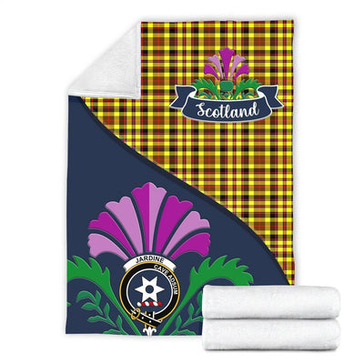 Clan Jardine Tartan Crest Premium Blanket Thistle Style