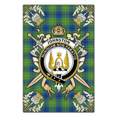 Clan Johnston Ancient Tartan Crest Black Garden Flag - Gold Thistle CS54 Clan Johnston Tartan Today