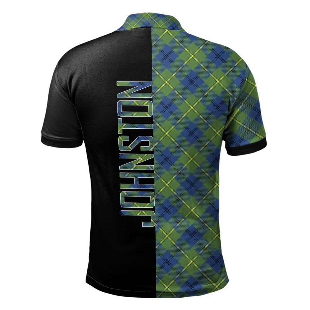 Clan Johnston Ancient Tartan Polo Shirt Half of Me - Cross Style ZW79 Johnston Ancient Tartan Tartan Polo