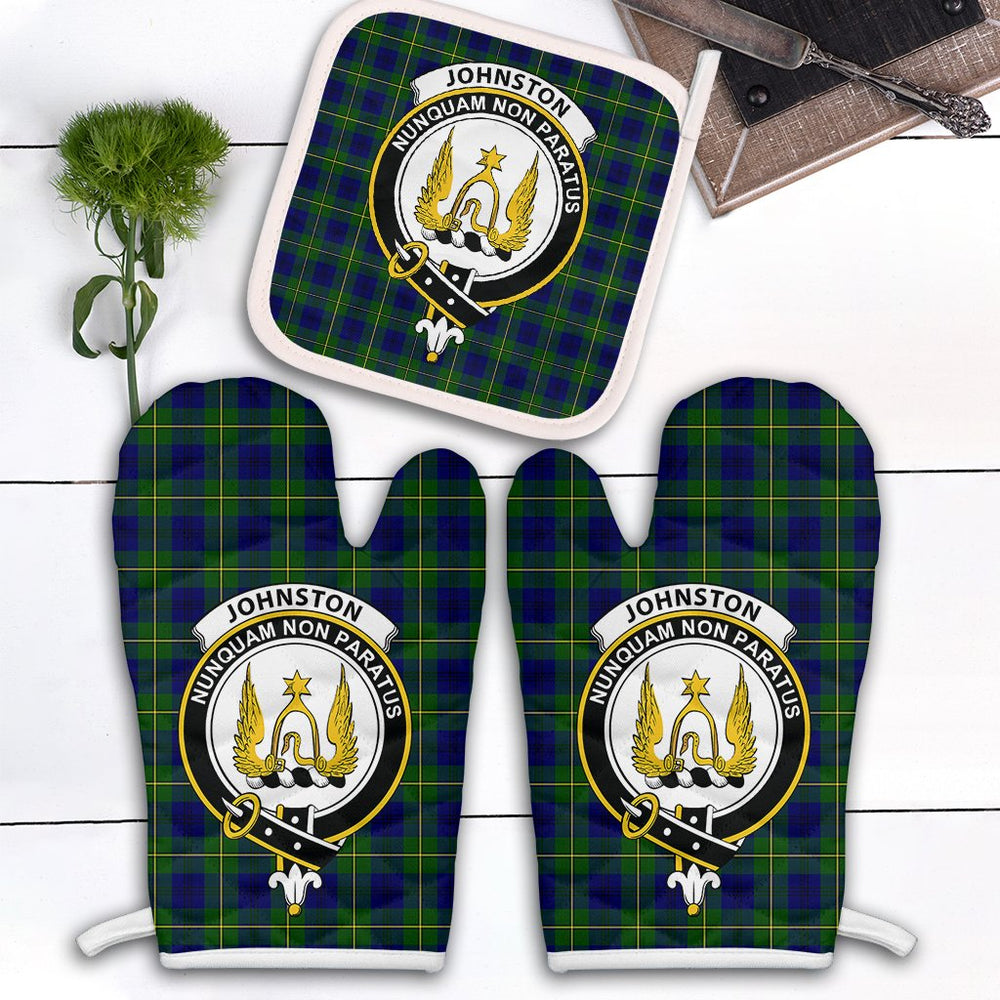 Clan Johnston Modern Tartan Crest Oven Mitt And Pot Holder (2 Oven Mitts + 1 Pot Holder) MS15 Clan Johnston Tartan Today