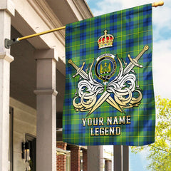 Custom Name Clan Johnston Ancient Tartan Garden Flag with Clan Crest and the Golden Sword of Courageous Legacy YX99