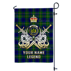 Custom Name Clan Johnston Modern Tartan Garden Flag with Clan Crest and the Golden Sword of Courageous Legacy ME78