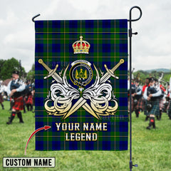 Personalized Custom Name Clan Johnston Modern Tartan Garden Flag with Clan Crest and the Golden Sword of Courageous Legacy ME78 - Johnston Modern Tartan Design, Scottish Heritage Gift