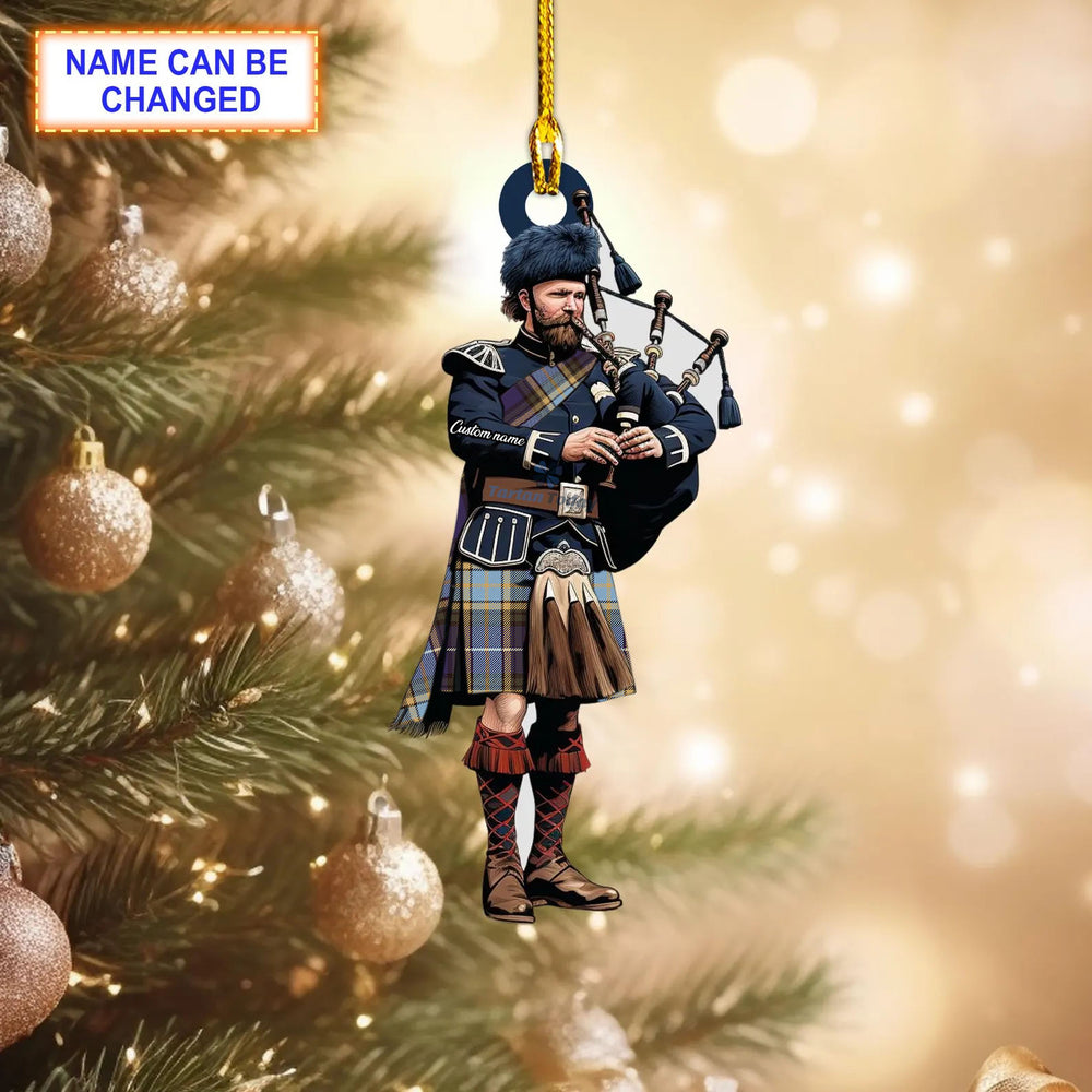 Kagame Reproduction Tartan Bagpipe Ornament with Custom Name