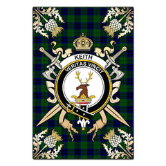 Clan Keith Modern Tartan Crest Black Garden Flag - Gold Thistle ZK69 Clan Keith Tartan Today
