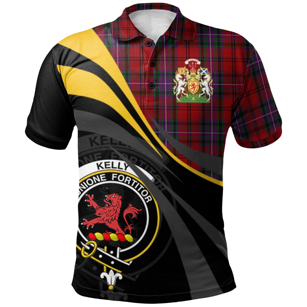 Clan Kelly of Sleat Red Tartan Polo Shirt - Royal Coat Of Arms Style YP81 Kelly of Sleat Red Tartan Tartan Polo