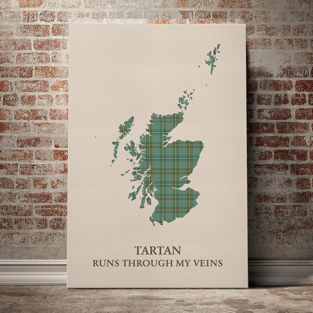 Kelly Dress Tartan Scotland Map Canvas – “Tartan Runs Through My Veins” Wall Art
