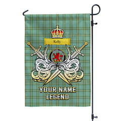 Custom Name Clan Kelly Dress Tartan Garden Flag with Clan Crest and the Golden Sword of Courageous Legacy AS65
