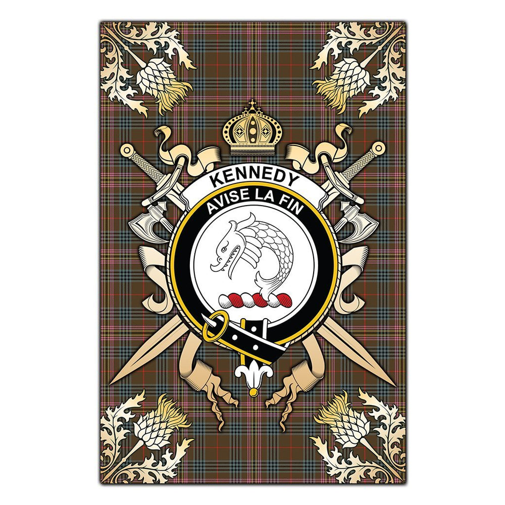 Clan Kennedy Weathered Tartan Crest Black Garden Flag - Gold Thistle HP80 Clan Kennedy Tartan Today