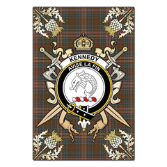 Clan Kennedy Weathered Tartan Crest Black Garden Flag - Gold Thistle HP80 Clan Kennedy Tartan Today