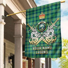 Custom Name Clan Kennedy Ancient Tartan Garden Flag with Clan Crest and the Golden Sword of Courageous Legacy FK11