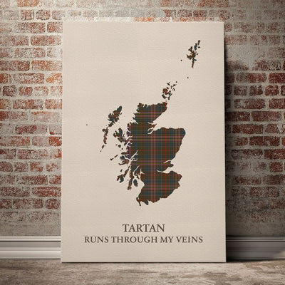 Clan Kennedy Weathered Tartan Scotland Map Canvas “Tartan Runs Through My Veins” Wall Art PV79
