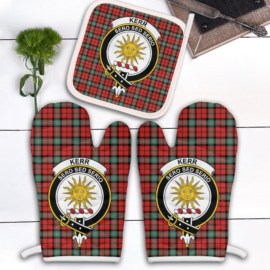 Clan Kerr Ancient Tartan Crest Oven Mitt And Pot Holder (2 Oven Mitts + 1 Pot Holder)