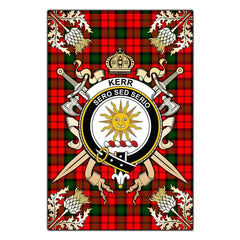 Clan Kerr Modern Tartan Crest Black Garden Flag - Gold Thistle RN99 Clan Kerr Tartan Today
