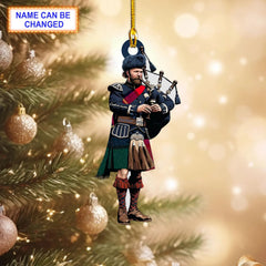 Kilgour Modern Tartan Bagpipe Ornament with Custom Name