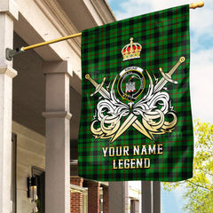 Custom Name Clan Kincaid Tartan Garden Flag with Clan Crest and the Golden Sword of Courageous Legacy VM79