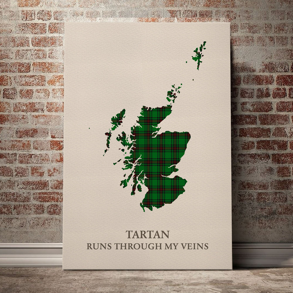 Kinloch Tartan Scotland Map Canvas – “Tartan Runs Through My Veins” Wall Art