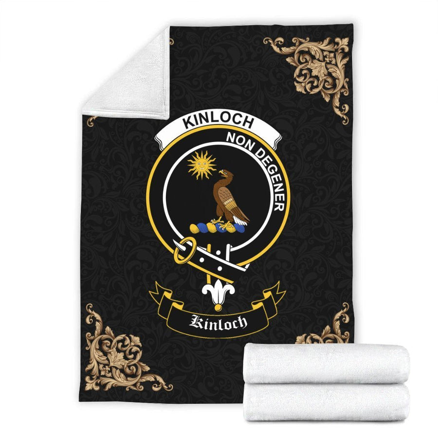Clan Kinloch Crest Tartan Premium Blanket Black