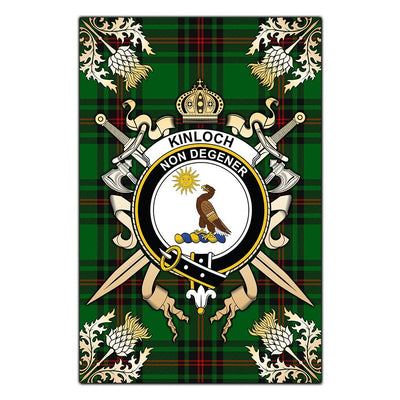 Clan Kinloch Tartan Crest Black Garden Flag - Gold Thistle