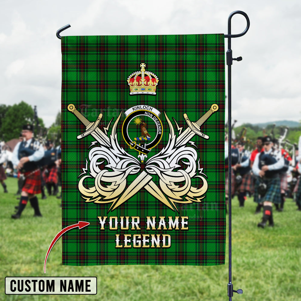 Personalized Custom Name Clan Kinloch Tartan Garden Flag with Clan Crest and the Golden Sword of Courageous Legacy QK35 - Kinloch Tartan Design, Scottish Heritage Gift