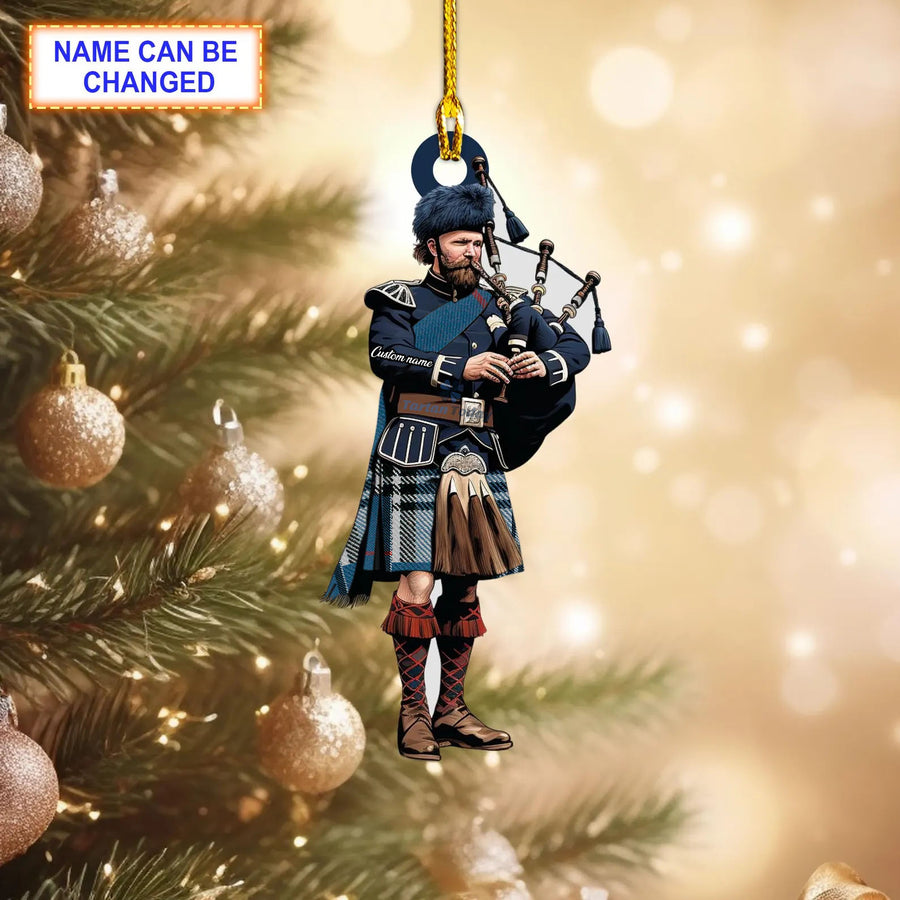 Kinnaird Ancient Tartan Bagpipe Ornament with Custom Name