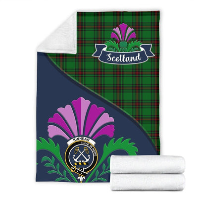 Clan Kinnear Tartan Crest Premium Blanket Thistle Style
