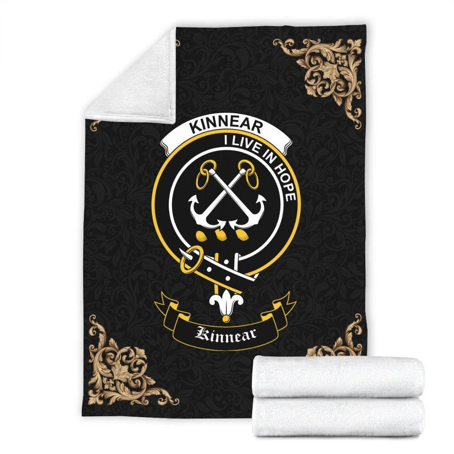 Clan Kinnear Crest Tartan Premium Blanket Black