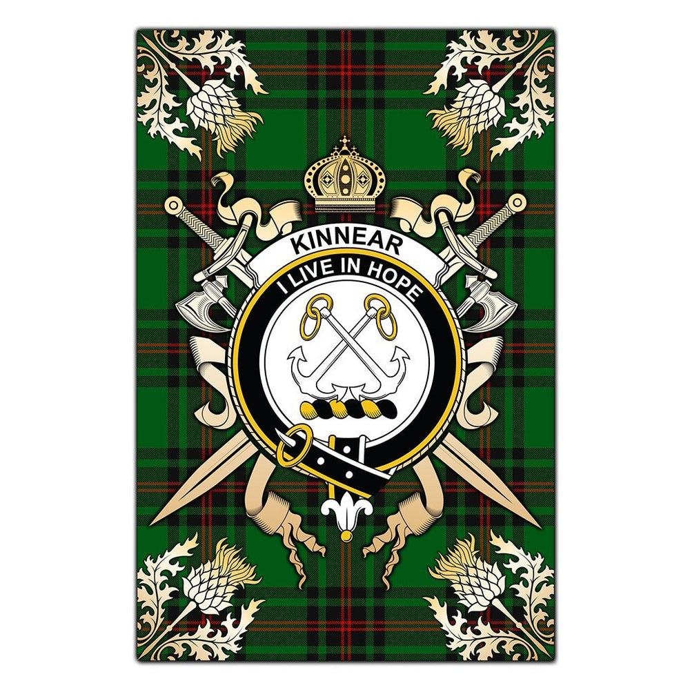 Clan Kinnear Tartan Crest Black Garden Flag - Gold Thistle UK67 Clan Kinnear Tartan Today