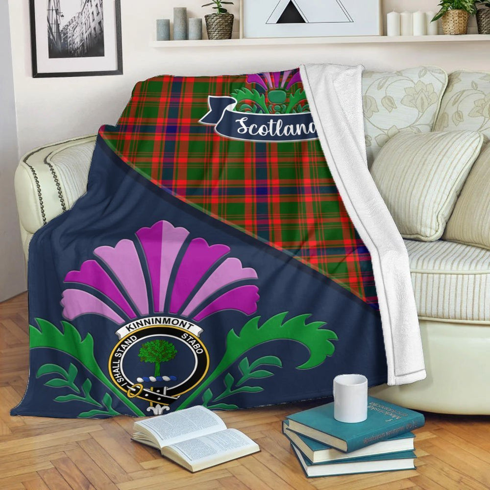 Clan Kinninmont Tartan Crest Premium Blanket Thistle Style ZD57 Clan Hall Tartan Today