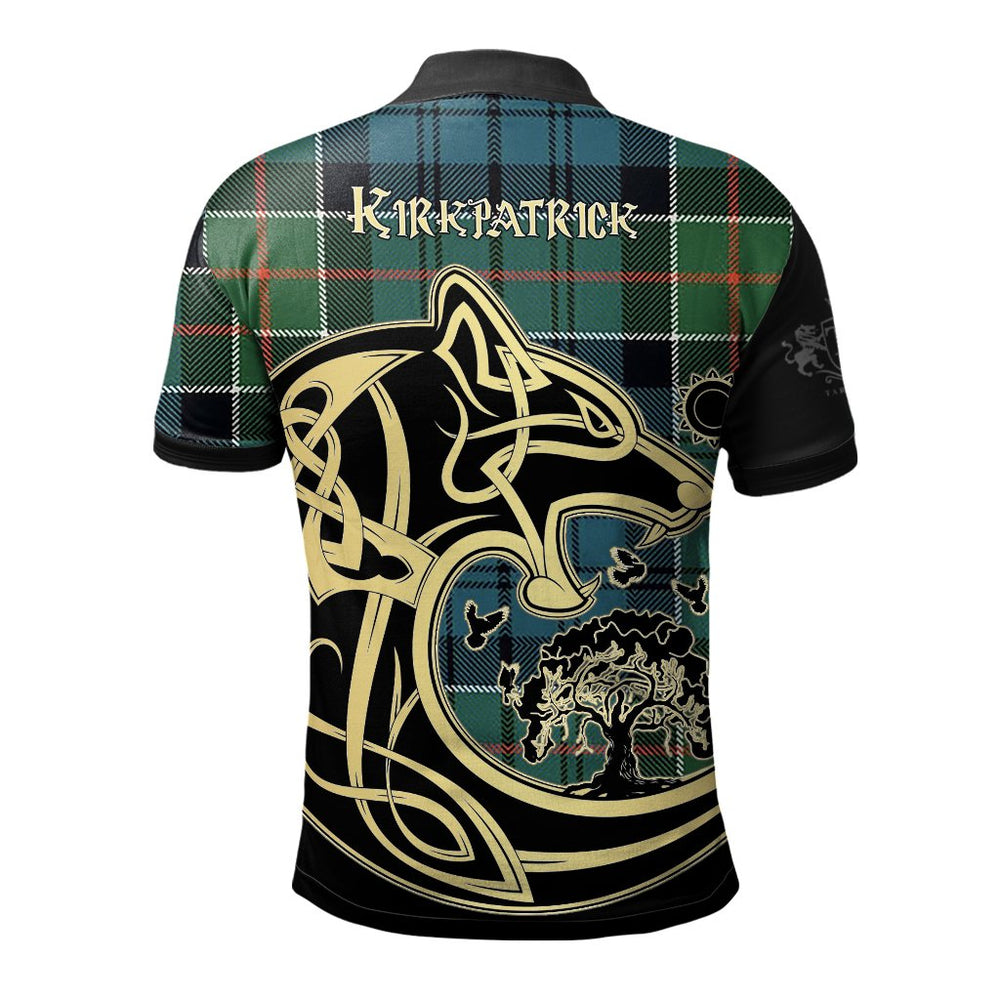 Clan Kirkpatrick Tartan Polo Shirt Viking Wolf PR50 Kirkpatrick Tartan Tartan Polo