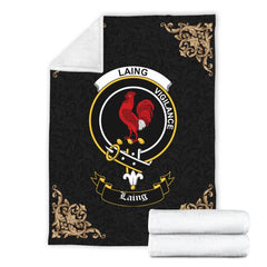 Clan Laing Crest Tartan Premium Blanket Black PN78 Clan Laing Tartan Today