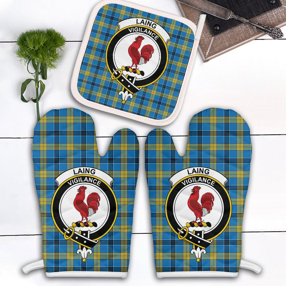 Clan Laing Tartan Crest Oven Mitt And Pot Holder (2 Oven Mitts + 1 Pot Holder) LY50 Clan Laing Tartan Today