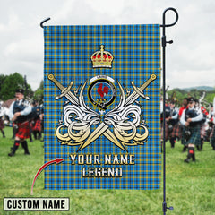 Personalized Custom Name Clan Laing Tartan Garden Flag with Clan Crest and the Golden Sword of Courageous Legacy VJ27 - Laing Tartan Design, Scottish Heritage Gift