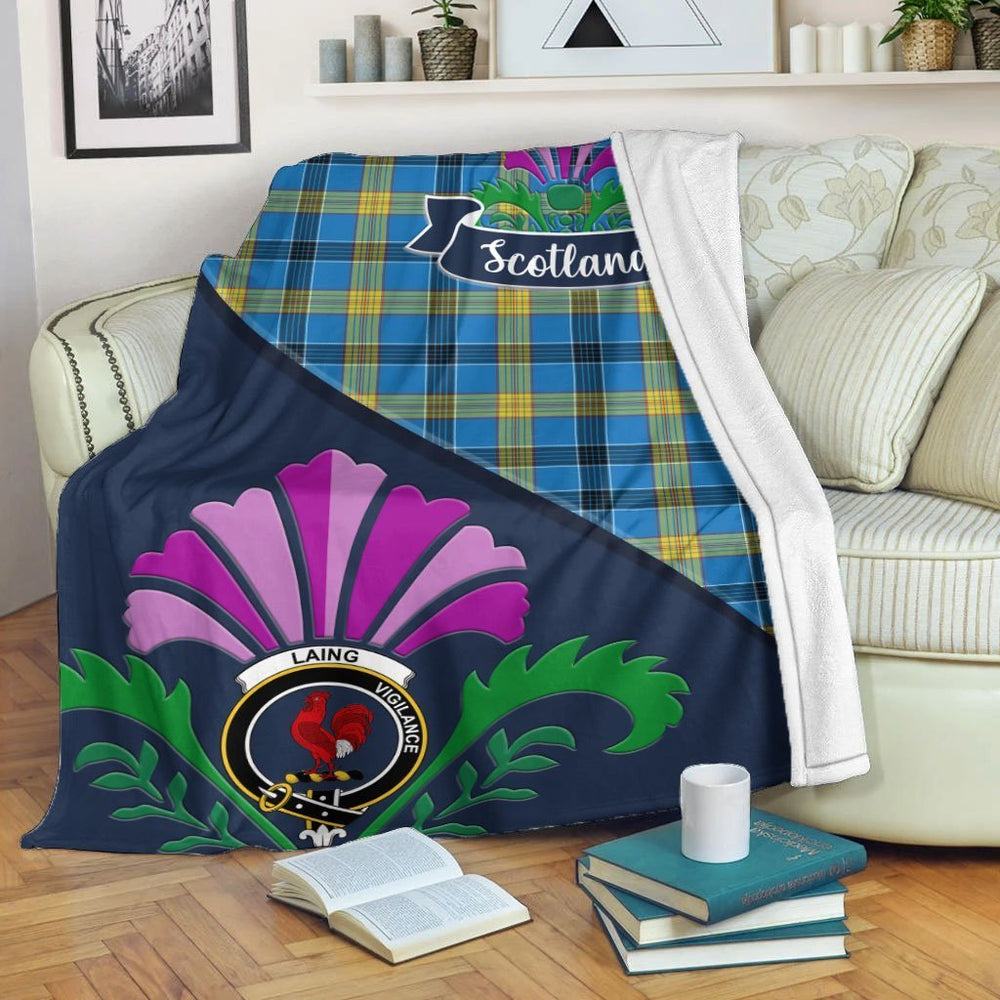 Clan Laing Tartan Crest Premium Blanket Thistle Style ML29 Clan Laing Tartan Today