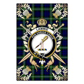 Clan Lammie Tartan Crest Black Garden Flag - Gold Thistle KG70 Clan Lammie Tartan Today