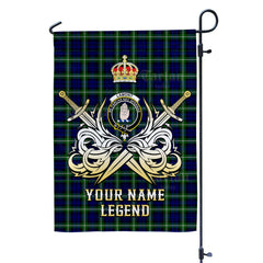 Custom Name Clan Lamont Modern Tartan Garden Flag with Clan Crest and the Golden Sword of Courageous Legacy PU38