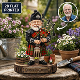 Personalized Langlands Clan Bagpipe Garden Gnome Caricature Plaque Custom Photo, Any Clan Tartan, Wood or Acrylic, Grandpa & Dad Gift, Scottish Highland Garden Decor BQ51
