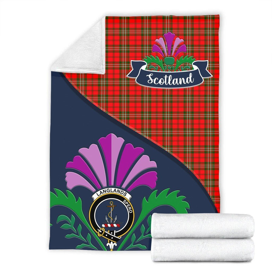 Clan Langlands Tartan Crest Premium Blanket Thistle Style